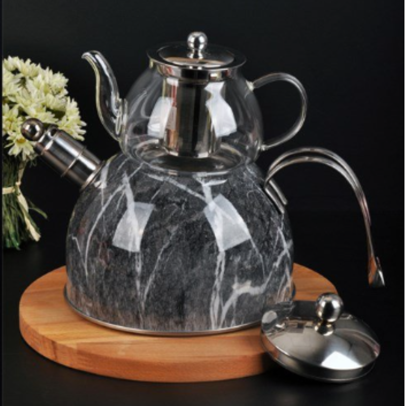 Edelstahl-Glas-Tee-Sets mit Schnellkochtopf Weiss Grau