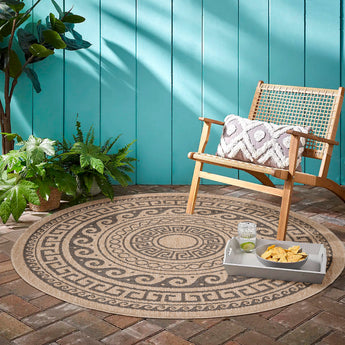 Comilla Runder Outdoor-Teppich 0887 | Natur-Optik Wetterfest & Pflegeleicht | 3 mm Flor