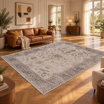 Inka Kurzflor Teppich 1143 Beige – Waschbar  Rutschhemmend – Vintage Orienta