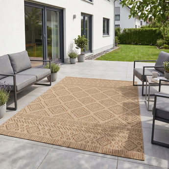 MIRA In- und Outdoorteppich 1452 Beige – Modern Pflegeleicht Balkon Terrasse und Wohnen