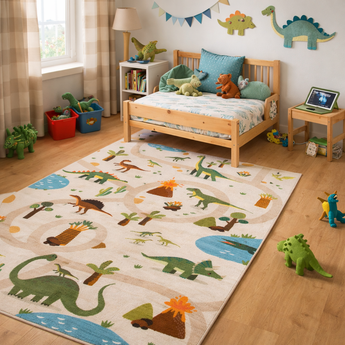 Coco Kinderteppich 1131 Beige – Weich Pflegeleicht & Rutschfest mit Latexrücken -100 % Polyester  8 mm Florhöhe