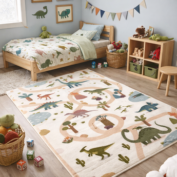 Coco Kinderteppich 1131 Cream – Weich Pflegeleicht & Rutschfest mit Latexrücken -100 % Polyester  8 mm Florhöhe