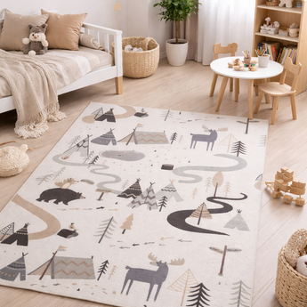 Coco Kinderteppich 1135 Cream – Weich Pflegeleicht & Rutschfest mit Latexrücken -100 % Polyester 8 mm Florhöhe