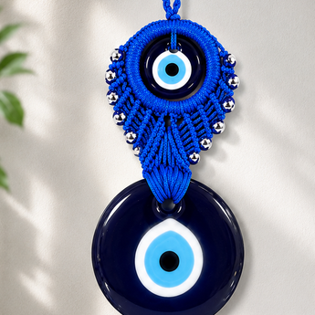Handgefertigtes Nazar-Amulett – Makramee Wandanhänger mit Glas-Nazarauge 26cm
