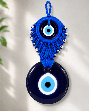 Handgefertigtes Nazar-Amulett – Makramee Wandanhänger mit Glas-Nazarauge 26cm