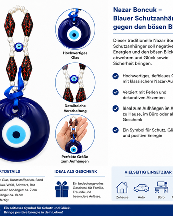 Nazar Glas Schutzanhänger ,Blauer Glücksbringer gegen den bösen Blick (T10)