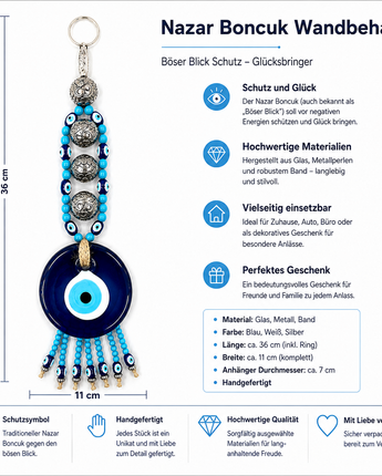 Nazar Boncuk Wandbehang 36x11 cm Glücksbringer Böser Blick Deko Blau (T13)