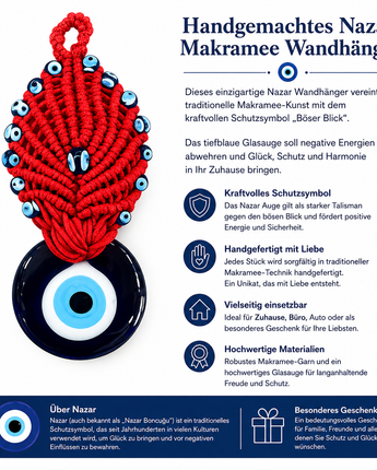 Handgefertigter Nazar Wandanhänger – Makramee mit Glasauge – Schutzamulett (T14)