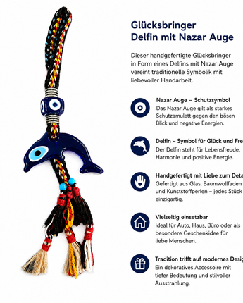 Glücksbringer Delfin mit Nazar Auge Handgefertigter Anhänger für Zuhause (T15)