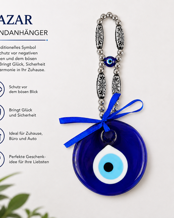 Nazar Wandanhänger Blau – Glas Anhänger mit Perlen – Deko & Glücksbringer (T23)