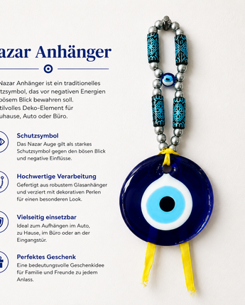 Nazar Anhänger Glas Blau Schutzauge Deko Wandanhänger Evil Eye Geschenk (T26)