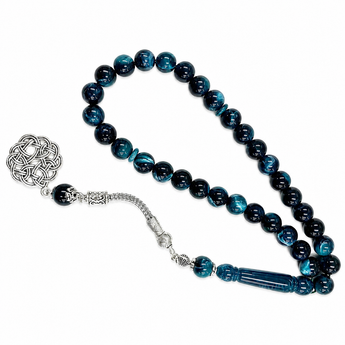 Tesbih 33 Perlen – Petrolblau glänzend – 10 mm Gebetskette – Modell T06
