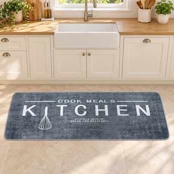 Küchenläufer „Kitchen“ 60 × 180 cm – Grau, waschbar mit rutschhemmender Rückseite