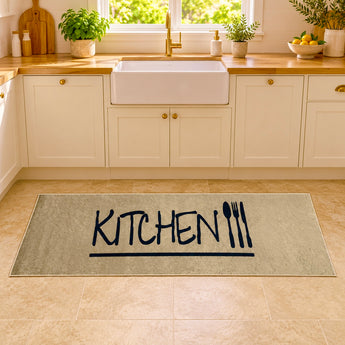 Küchenläufer „Kitchen“ 60 × 180 cm – Beige, waschbar mit rutschhemmender Rückseite