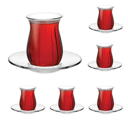 Teegläser Set Cay Bardagi 6x Teeglas + 6x Untertasse Paşabahçe Linka