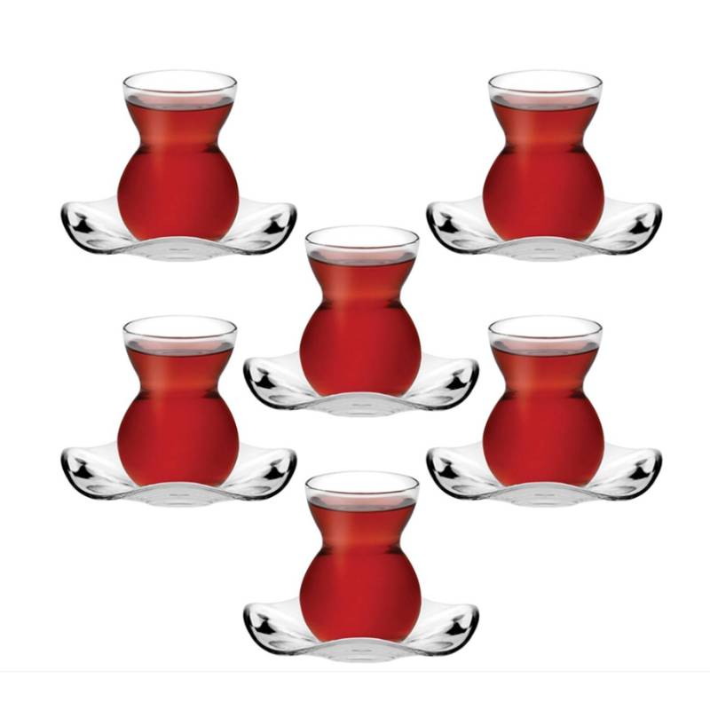 Teegläser Set Cay Bardagi 6x Teeglas + 6x Untertasse Paşabahçe Dantel