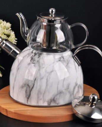 Edelstahl-Glas-Tee-Sets mit Schnellkochtopf Weiss
