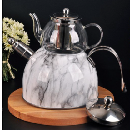 Edelstahl-Glas-Tee-Sets mit Schnellkochtopf Weiss