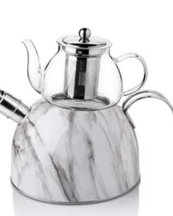 Edelstahl-Glas-Tee-Sets mit Schnellkochtopf Weiss