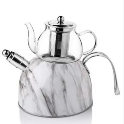 Edelstahl-Glas-Tee-Sets mit Schnellkochtopf Weiss