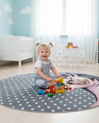 Kids Modern Designer Kinder Teppich | Weich Pflegeleicht & Strapazierfähig | 120cm Rund