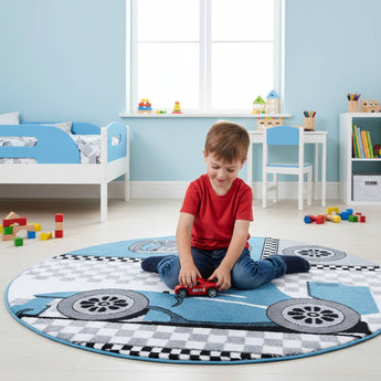 Kids Modern Designer Kinder Teppich | Weich Pflegeleicht & Strapazierfähig | 160cm Rund