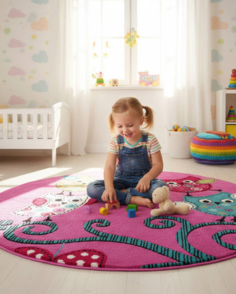 Kids Modern Designer Kinder Teppich | Weich Pflegeleicht & Strapazierfähig | 160cm Rund