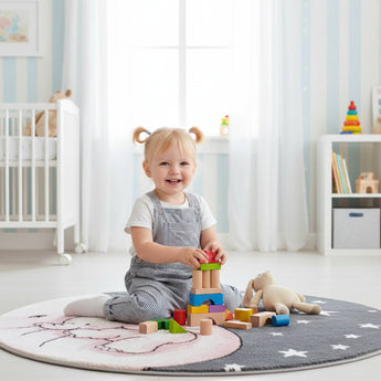 Kids Modern Designer Kinder Teppich | Weich Pflegeleicht & Strapazierfähig | 120cm Rund
