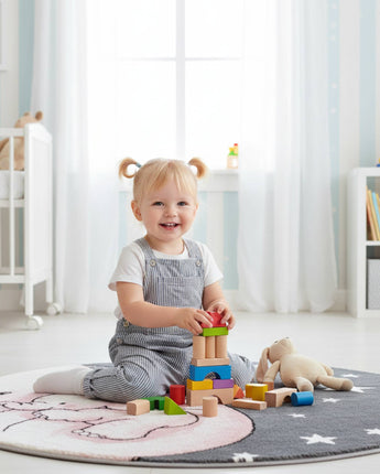 Kids Modern Designer Kinder Teppich | Weich Pflegeleicht & Strapazierfähig | 120cm Rund