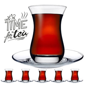 Aida 12 tlg. Set für Tee Gläser Tassen mit Untertassen Pasabahce