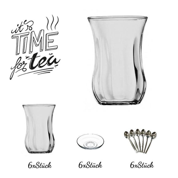 Üsküdar 18 tlg. Set für Tee Gläser Tassen mit Untertassen Pasabahce