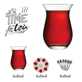 Galata 18 tlg. Set für Tee Gläser Tassen mit Untertassen Pasabahce Rot